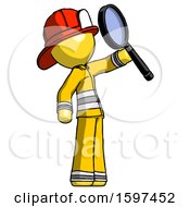 Poster, Art Print Of Yellow Firefighter Fireman Man Inspecting With Large Magnifying Glass Facing Up