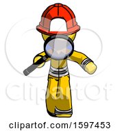 Poster, Art Print Of Yellow Firefighter Fireman Man Looking Down Through Magnifying Glass