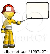 Poster, Art Print Of Yellow Firefighter Fireman Man Giving Presentation In Front Of Dry-Erase Board