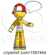 Poster, Art Print Of Yellow Firefighter Fireman Man With Word Bubble Talking Chat Icon