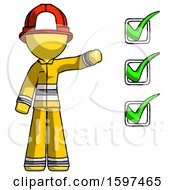 Poster, Art Print Of Yellow Firefighter Fireman Man Standing By List Of Checkmarks