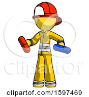 Poster, Art Print Of Yellow Firefighter Fireman Man Red Pill Or Blue Pill Concept