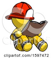Yellow Firefighter Fireman Man Reading Book While Sitting Down