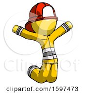 Poster, Art Print Of Yellow Firefighter Fireman Man Jumping Or Kneeling With Gladness