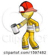 Poster, Art Print Of Yellow Firefighter Fireman Man Begger Holding Can Begging Or Asking For Charity Facing Left