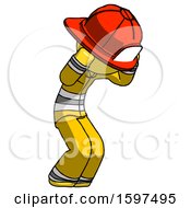 Yellow Firefighter Fireman Man With Headache Or Covering Ears Turned To His Right