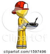 Yellow Firefighter Fireman Man Holding Noodles Offering To Viewer