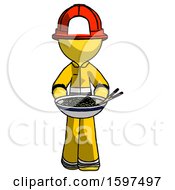 Poster, Art Print Of Yellow Firefighter Fireman Man Serving Or Presenting Noodles
