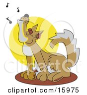 Lonely Wolf Beying At The Full Moon Clipart Illustration