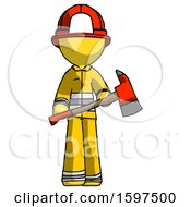 Poster, Art Print Of Yellow Firefighter Fireman Man Holding Red Fire Fighters Ax