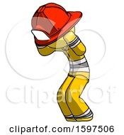 Poster, Art Print Of Yellow Firefighter Fireman Man With Headache Or Covering Ears Turned To His Left