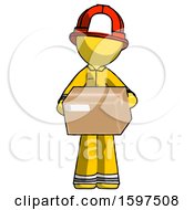Poster, Art Print Of Yellow Firefighter Fireman Man Holding Box Sent Or Arriving In Mail