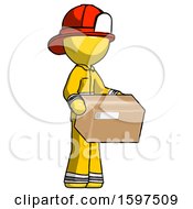 Poster, Art Print Of Yellow Firefighter Fireman Man Holding Package To Send Or Recieve In Mail