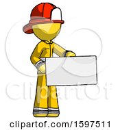 Poster, Art Print Of Yellow Firefighter Fireman Man Presenting Large Envelope