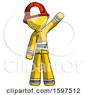 Poster, Art Print Of Yellow Firefighter Fireman Man Waving Emphatically With Left Arm