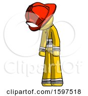 Poster, Art Print Of Yellow Firefighter Fireman Man Depressed With Head Down Turned Left