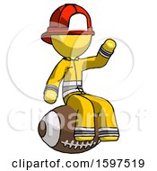 Poster, Art Print Of Yellow Firefighter Fireman Man Sitting On Giant Football