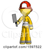 Poster, Art Print Of Yellow Firefighter Fireman Man Holding Meat Cleaver