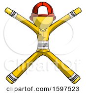 Poster, Art Print Of Yellow Firefighter Fireman Man With Arms And Legs Stretched Out