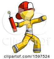 Poster, Art Print Of Yellow Firefighter Fireman Man Throwing Dynamite