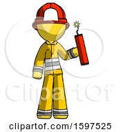 Poster, Art Print Of Yellow Firefighter Fireman Man Holding Dynamite With Fuse Lit