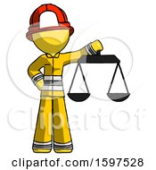 Poster, Art Print Of Yellow Firefighter Fireman Man Holding Scales Of Justice