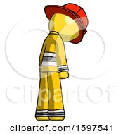 Poster, Art Print Of Yellow Firefighter Fireman Man Depressed With Head Down Back To Viewer Right
