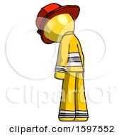 Poster, Art Print Of Yellow Firefighter Fireman Man Depressed With Head Down Back To Viewer Left