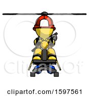 Poster, Art Print Of Yellow Firefighter Fireman Man Flying In Gyrocopter Front View
