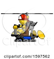 Poster, Art Print Of Yellow Firefighter Fireman Man Flying In Gyrocopter Front Side Angle View