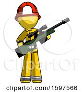 Poster, Art Print Of Yellow Firefighter Fireman Man Holding Sniper Rifle Gun