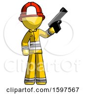 Poster, Art Print Of Yellow Firefighter Fireman Man Holding Handgun