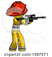 Poster, Art Print Of Yellow Firefighter Fireman Man Shooting Sniper Rifle