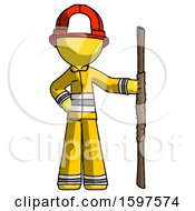 Poster, Art Print Of Yellow Firefighter Fireman Man Holding Staff Or Bo Staff