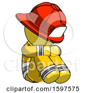 Poster, Art Print Of Yellow Firefighter Fireman Man Sitting With Head Down Facing Angle Right