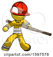 Poster, Art Print Of Yellow Firefighter Fireman Man Bo Staff Action Hero Kung Fu Pose