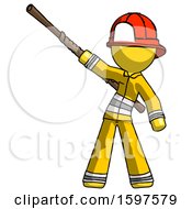 Poster, Art Print Of Yellow Firefighter Fireman Man Bo Staff Pointing Up Pose