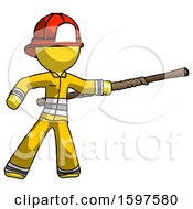 Poster, Art Print Of Yellow Firefighter Fireman Man Bo Staff Pointing Right Kung Fu Pose