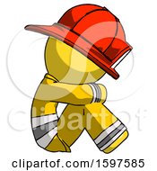 Poster, Art Print Of Yellow Firefighter Fireman Man Sitting With Head Down Facing Sideways Right