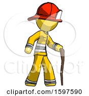 Poster, Art Print Of Yellow Firefighter Fireman Man Walking With Hiking Stick