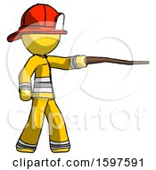 Yellow Firefighter Fireman Man Pointing With Hiking Stick