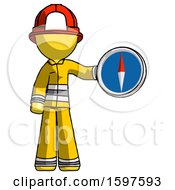 Poster, Art Print Of Yellow Firefighter Fireman Man Holding A Large Compass