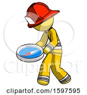 Poster, Art Print Of Yellow Firefighter Fireman Man Walking With Large Compass