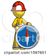 Poster, Art Print Of Yellow Firefighter Fireman Man Standing Beside Large Compass