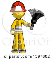 Poster, Art Print Of Yellow Firefighter Fireman Man Holding Feather Duster Facing Forward