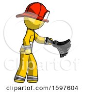 Poster, Art Print Of Yellow Firefighter Fireman Man Dusting With Feather Duster Downwards
