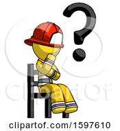 Poster, Art Print Of Yellow Firefighter Fireman Man Question Mark Concept Sitting On Chair Thinking