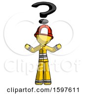 Poster, Art Print Of Yellow Firefighter Fireman Man With Question Mark Above Head Confused