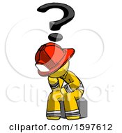 Poster, Art Print Of Yellow Firefighter Fireman Man Thinker Question Mark Concept