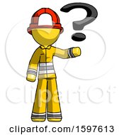 Poster, Art Print Of Yellow Firefighter Fireman Man Holding Question Mark To Right